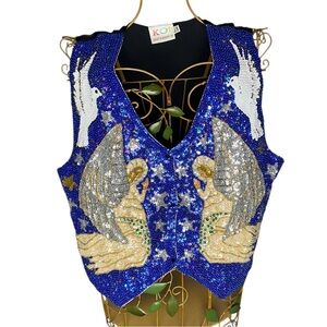 KOI Y2K Vintage Angels and Doves Embellished Sequin Holiday Vest Size XLT ( 38 )